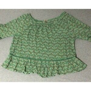 Democracy women green Floral TOP  Tunic XL Top Blouse